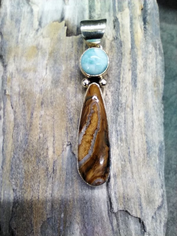 Woolly Mammoth Tooth and Larimar Pendent