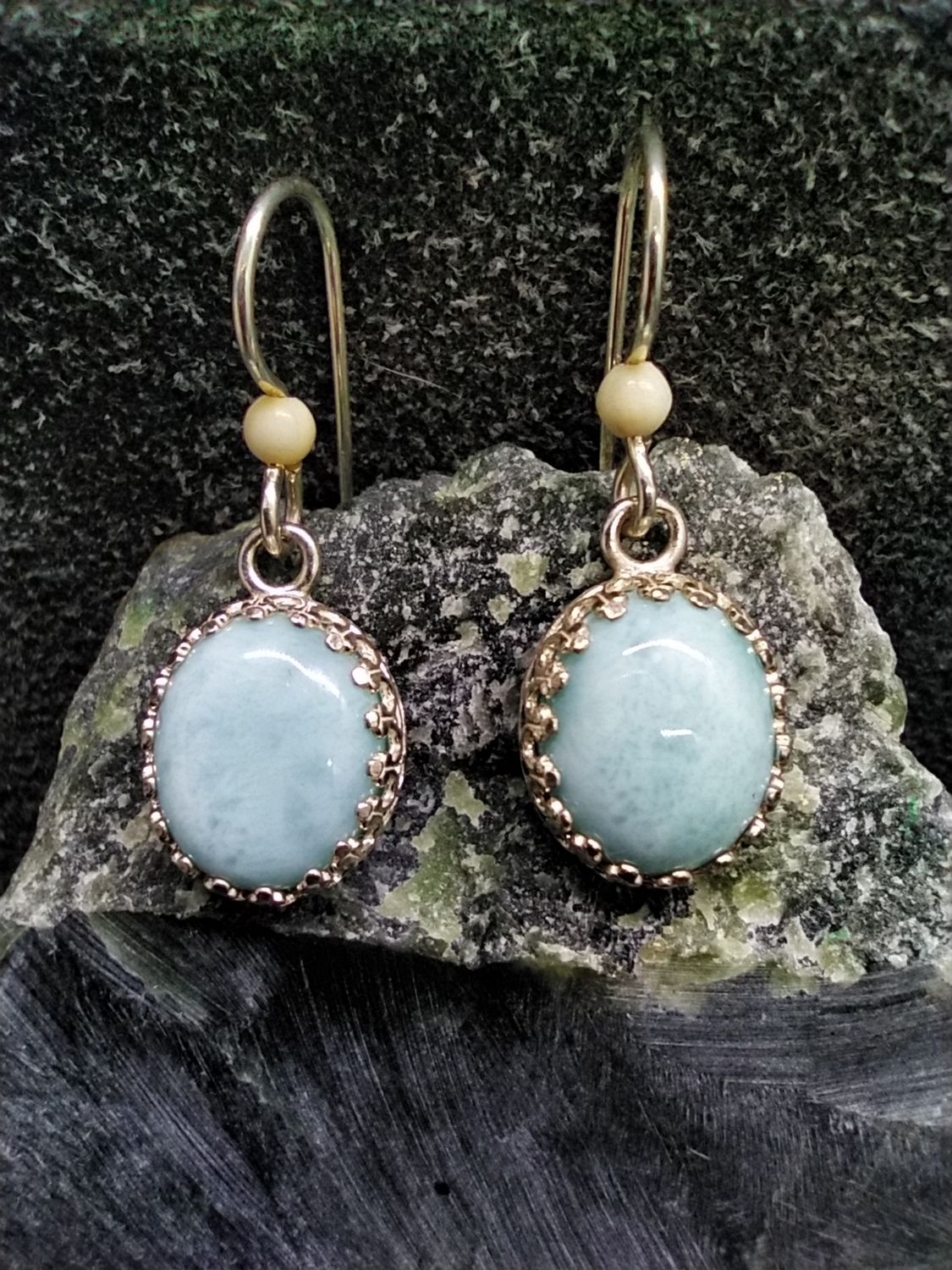 Woolly Mammoth Ivory and Larimar Earrings