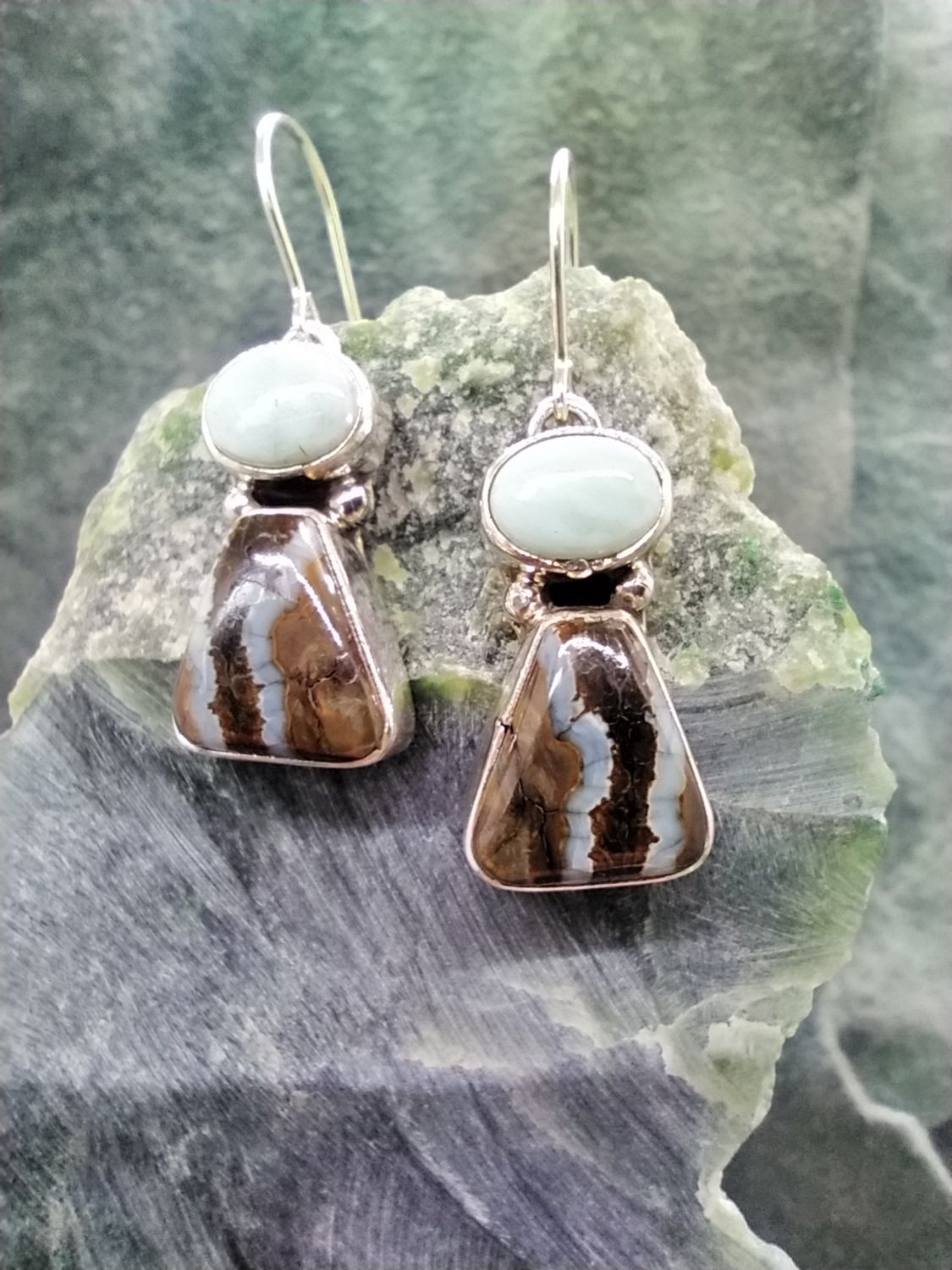 Woolly Mammoth Tooth and Larimar Earrings