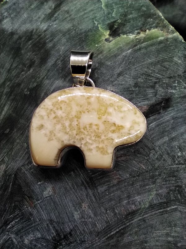 Fossil Walrus Ivory Pendant &quot;Moon Bear&quot;