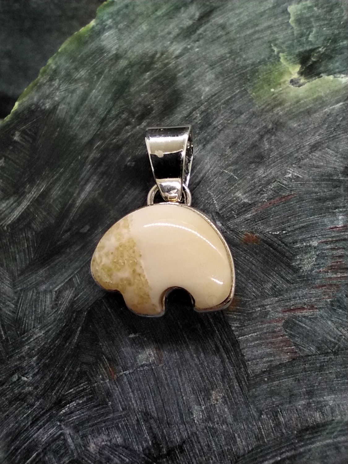 Fossil Walrus Ivory Pendant &quot;Moon Bear&quot;