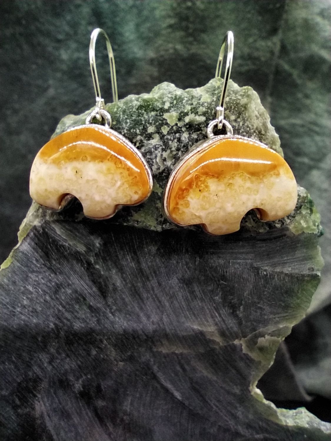 Fossil Walrus Ivory Earrings &quot;Moon Bear&quot;