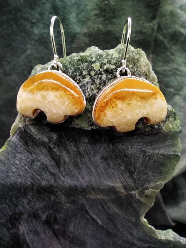 Fossil Walrus Ivory Earrings &quot;Moon Bear&quot;