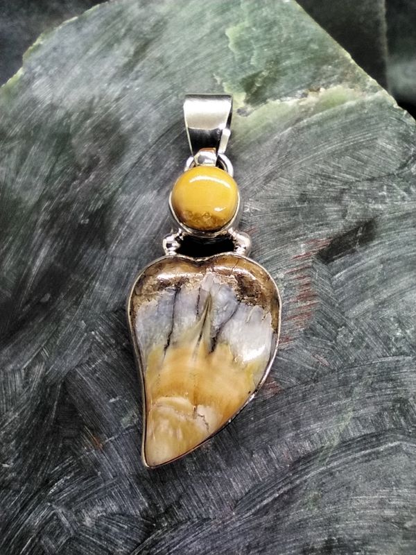 Woolly Mammoth Tooth and Fossil Walrus Ivory Pendant