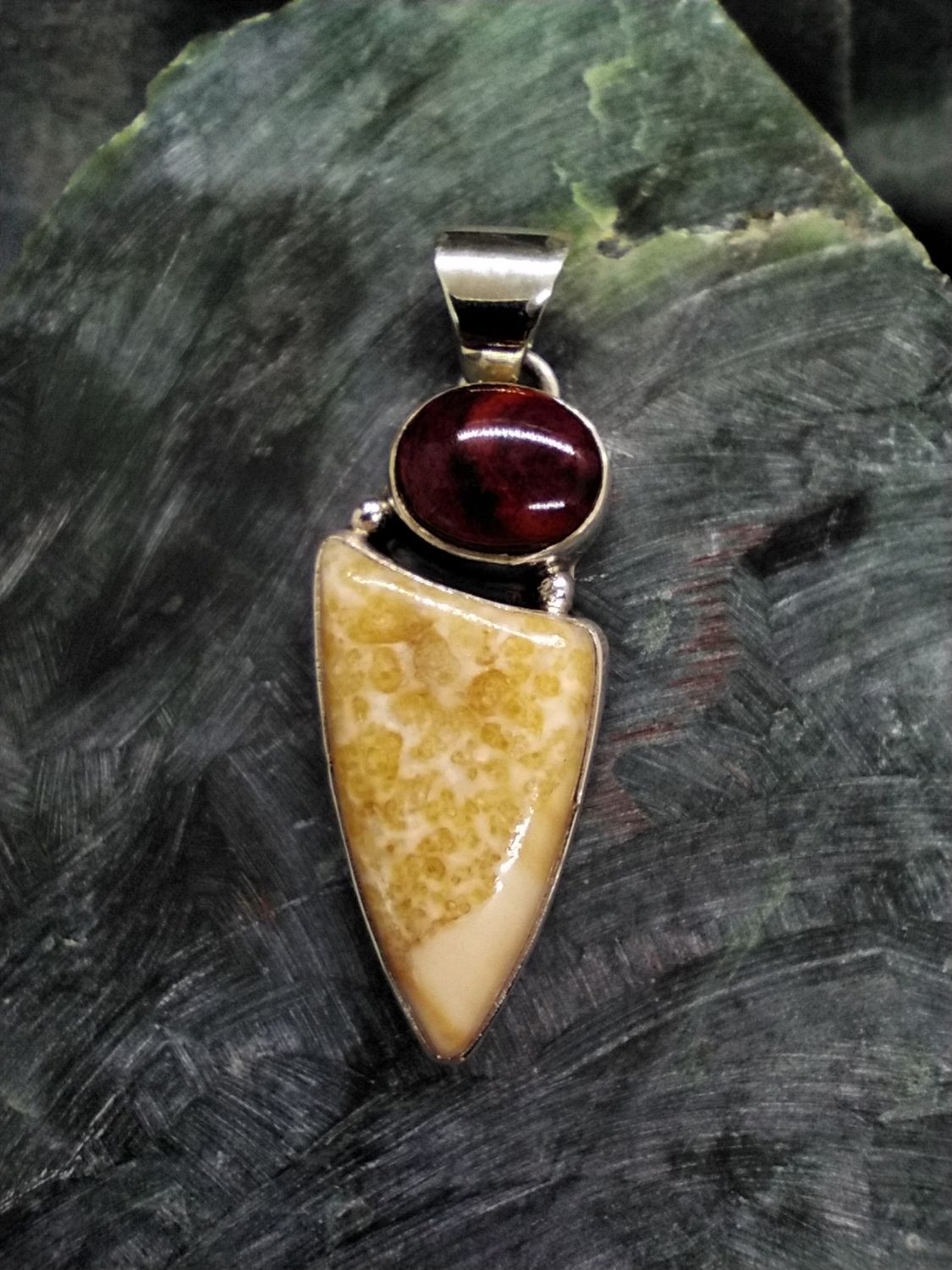 Fossil Walrus Ivory and Spiny Oyster Pendant