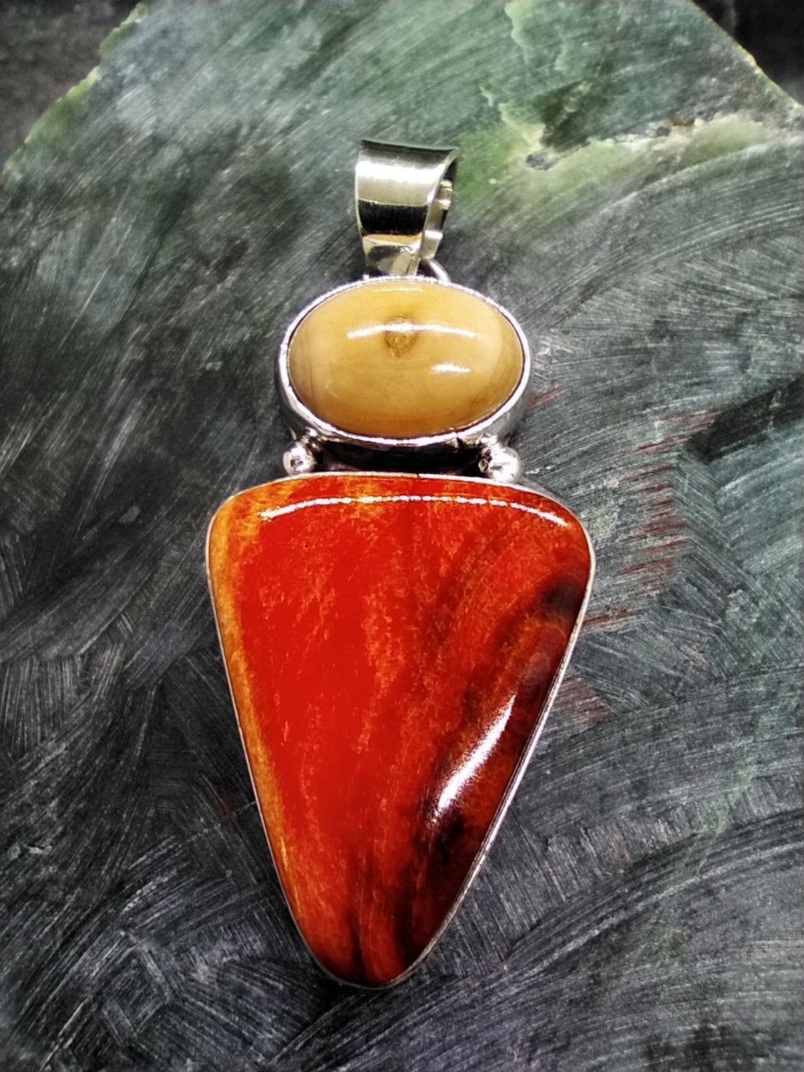 Fossil Walrus Ivory and Spiny Oyster Pendant