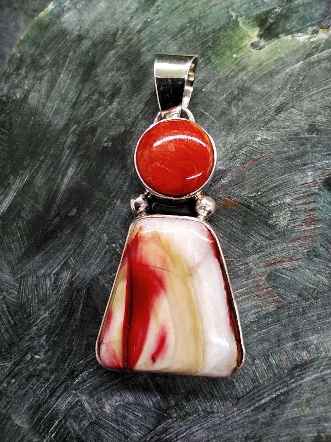 Woolly Mammoth Tooth and Spiny Oyster Pendant