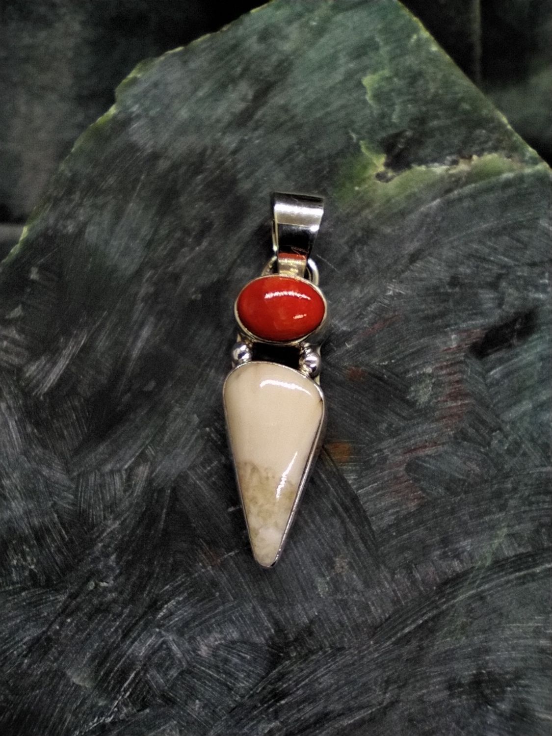 Fossil Walrus Ivory and Spiny Oyster Pendant