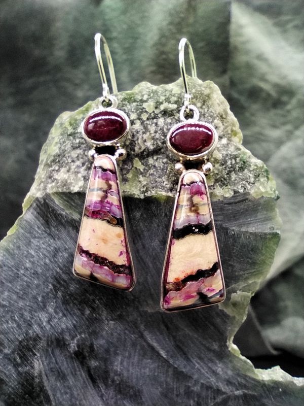 Woolly Mammoth Tooth and Spiny Oyster Earrings