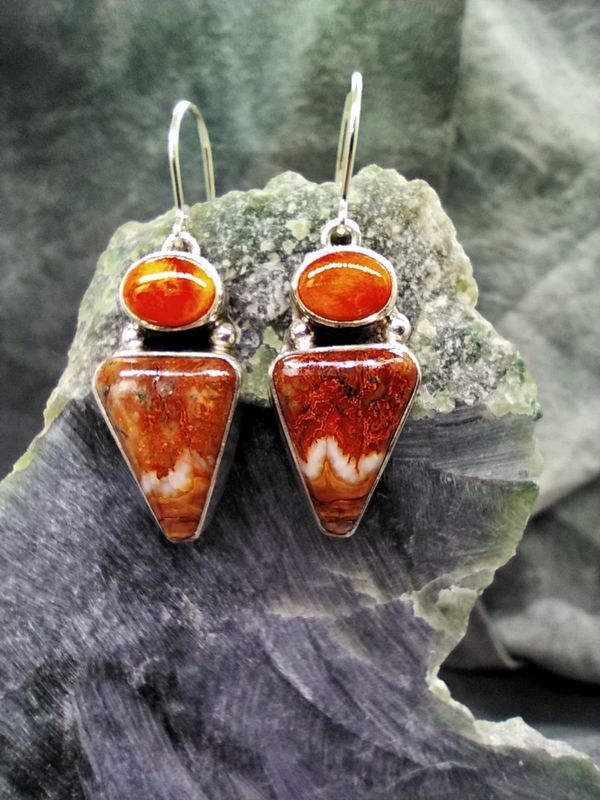 Woolly Mammoth Tooth and Spiny Oyster Earrings