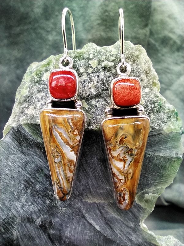 Woolly Mammoth Tooth and Spiny Oyster Earrings