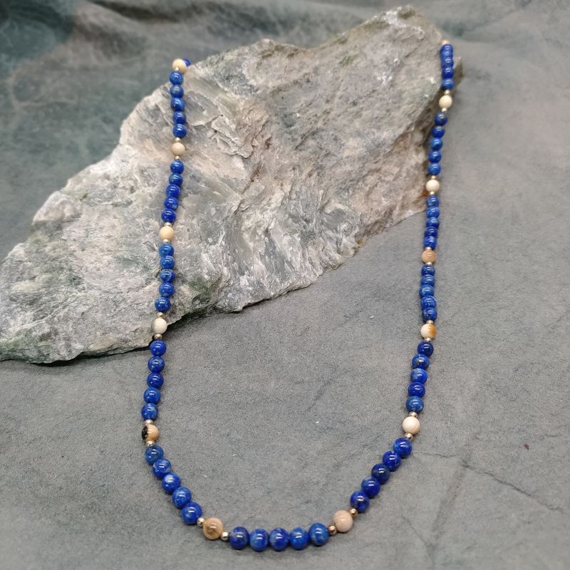 Denim Lapis and Woolly Mammoth Ivory Necklace