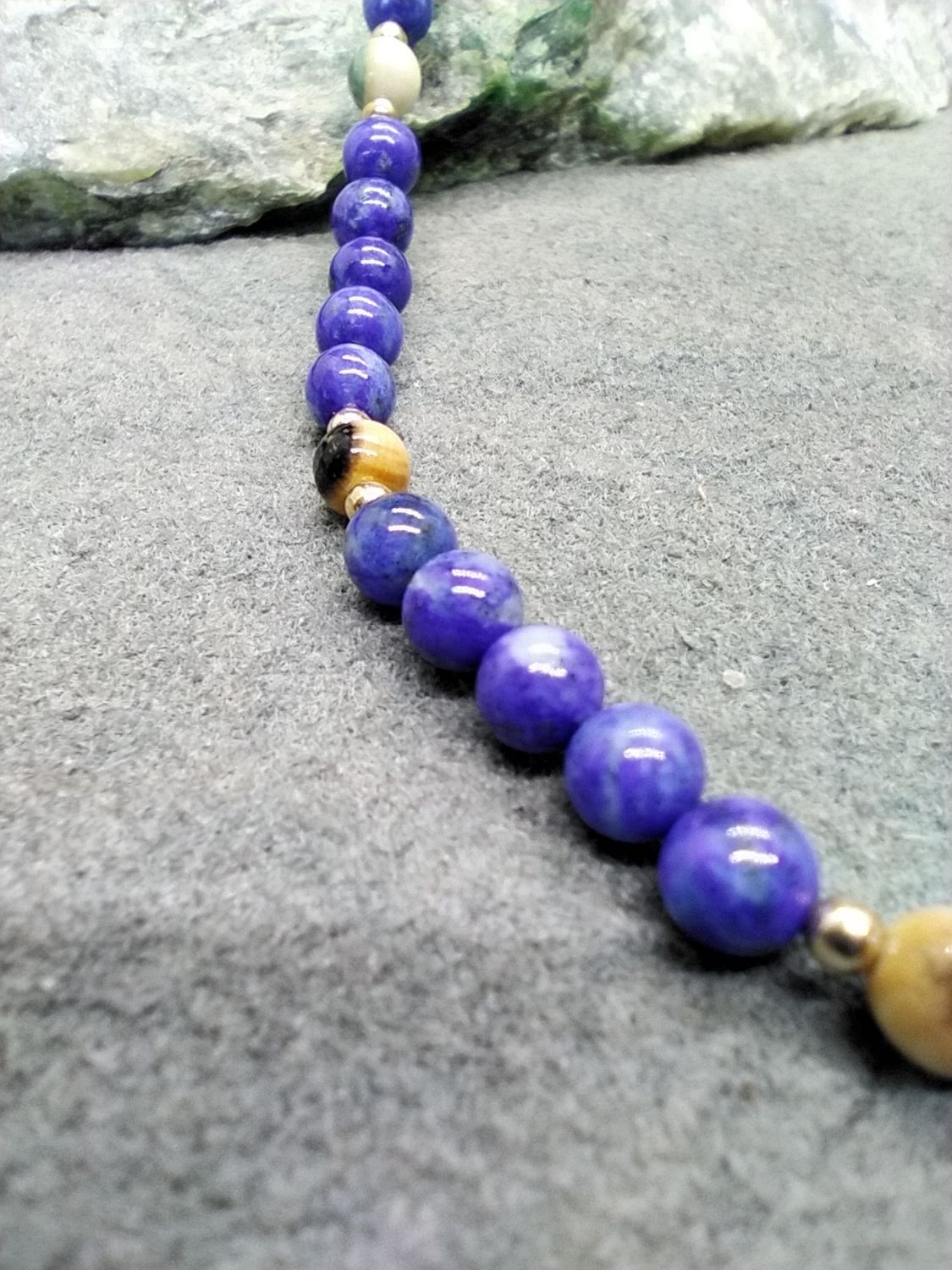 Denim Lapis and Woolly Mammoth Ivory Necklace
