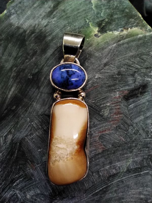 Denim Lapis and Fossil Walrus Ivory Pendant