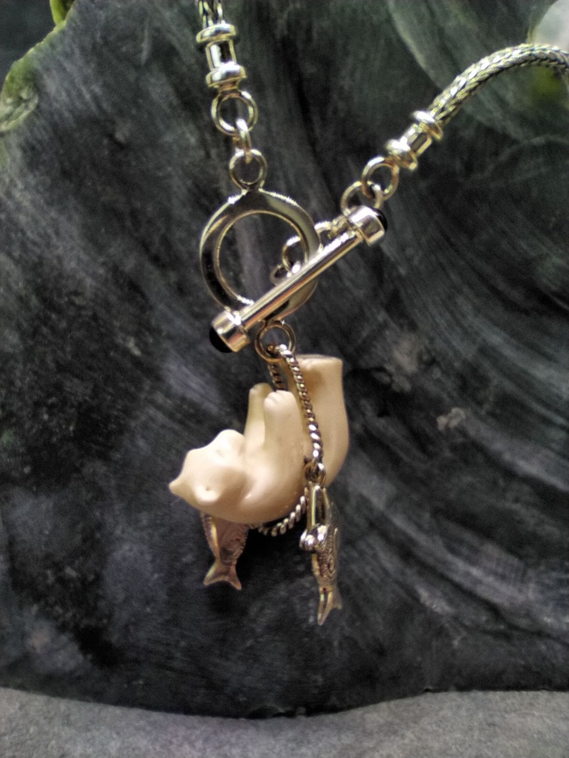 &quot;Hanging Bear with Fish Charms&quot; Necklace