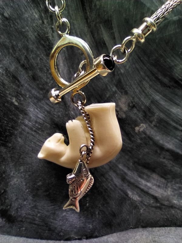 &quot;Hanging Bear with Fish Charms&quot; Necklace