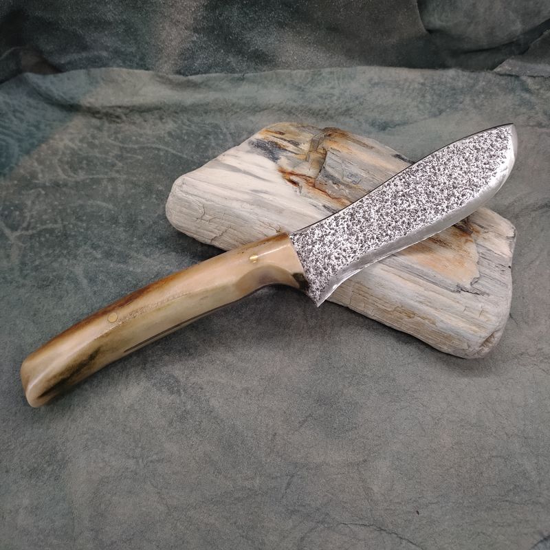 High Carbon Steel and Shed Caribou Antler Skinning Knife