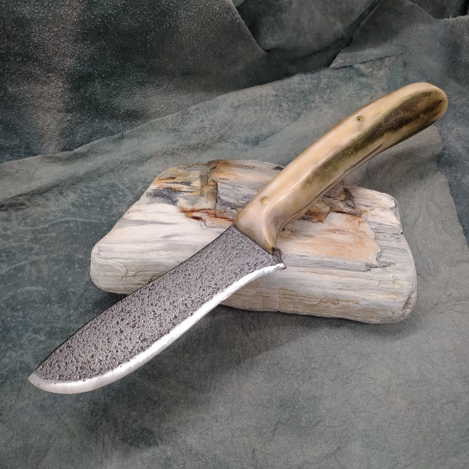 High Carbon Steel and Shed Caribou Antler Skinning Knife