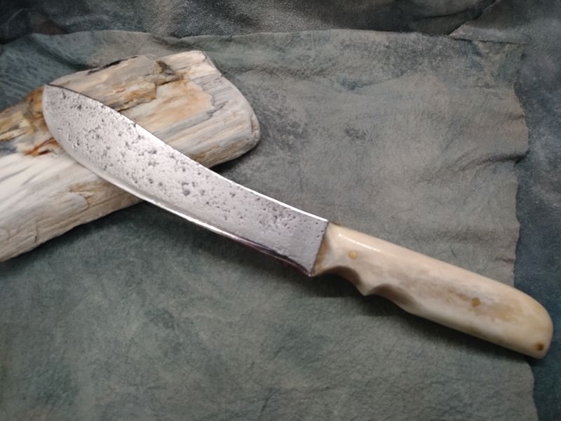 High Carbon Steel and Shed Caribou Antler Skinning Knife