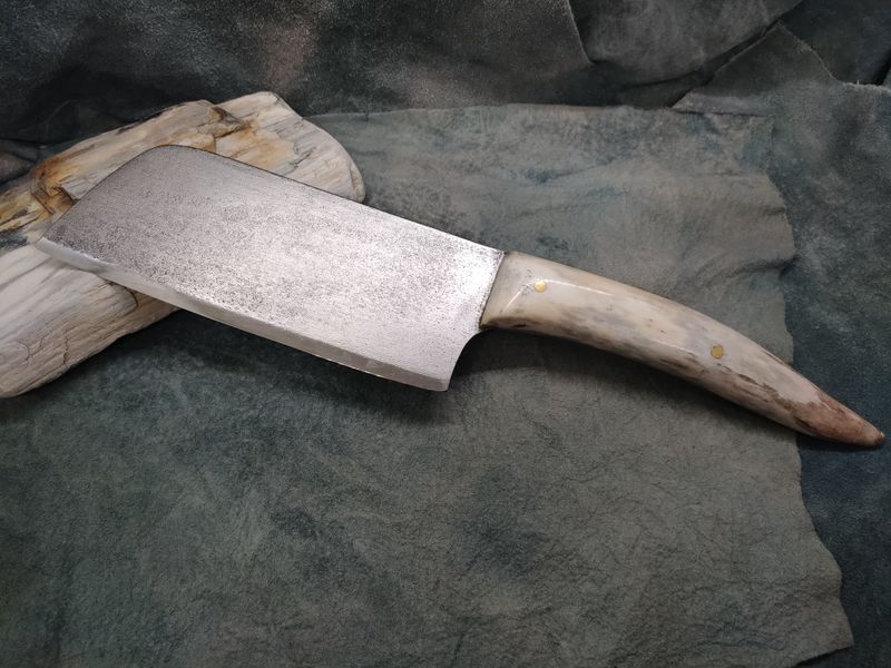 High Carbon Steel and Shed Caribou Antler Cleaver Knife