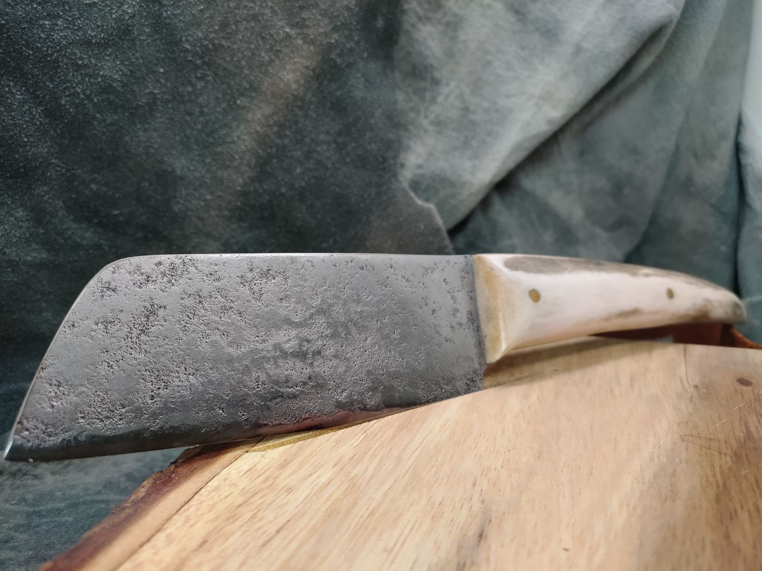 High Carbon Steel and Shed Caribou Antler Cleaver Knife