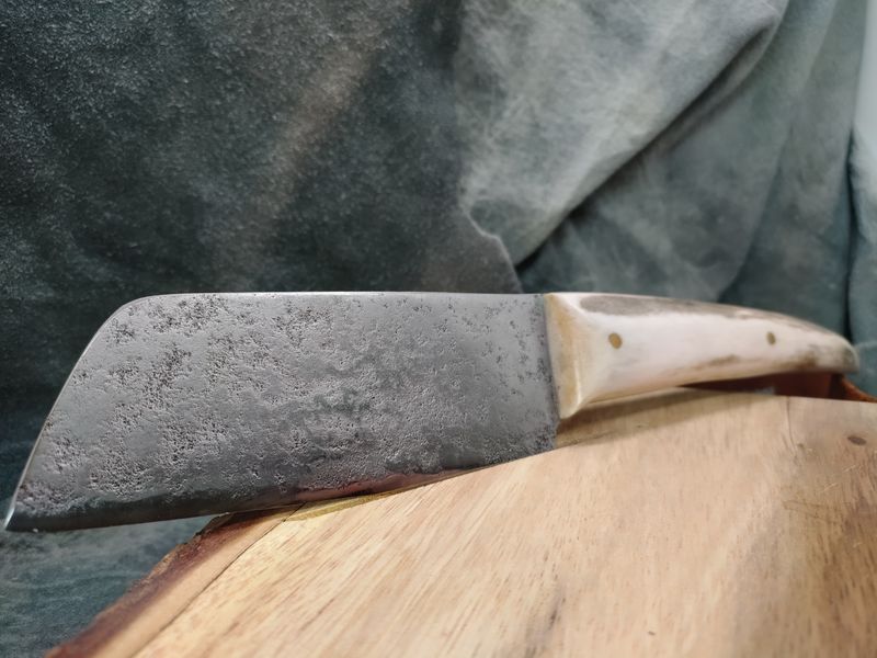 High Carbon Steel and Shed Caribou Antler Cleaver Knife