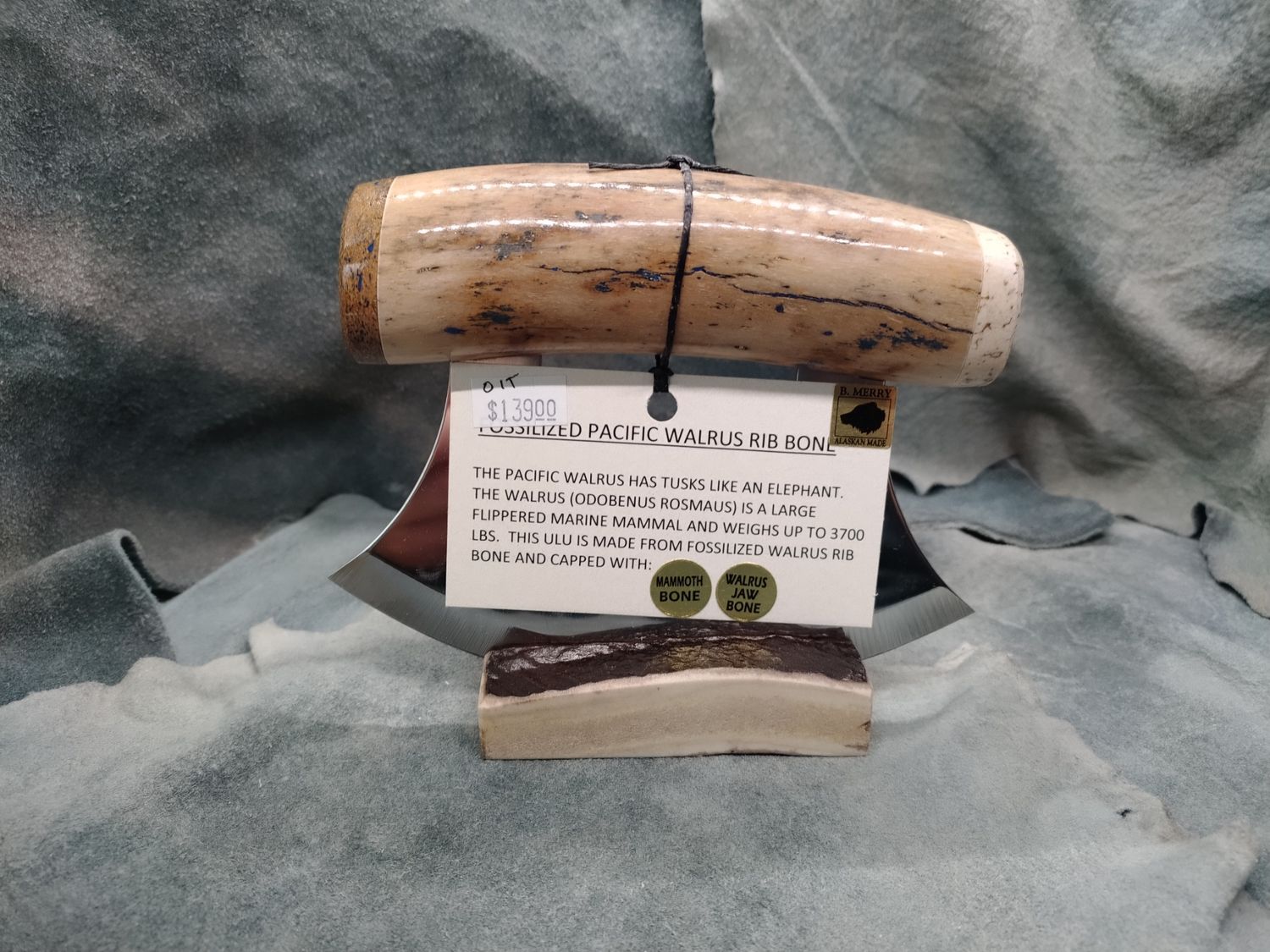 Fossilized Pacific Walrus Rib Bone, Mammoth Bone, and Moose Antler Ulu