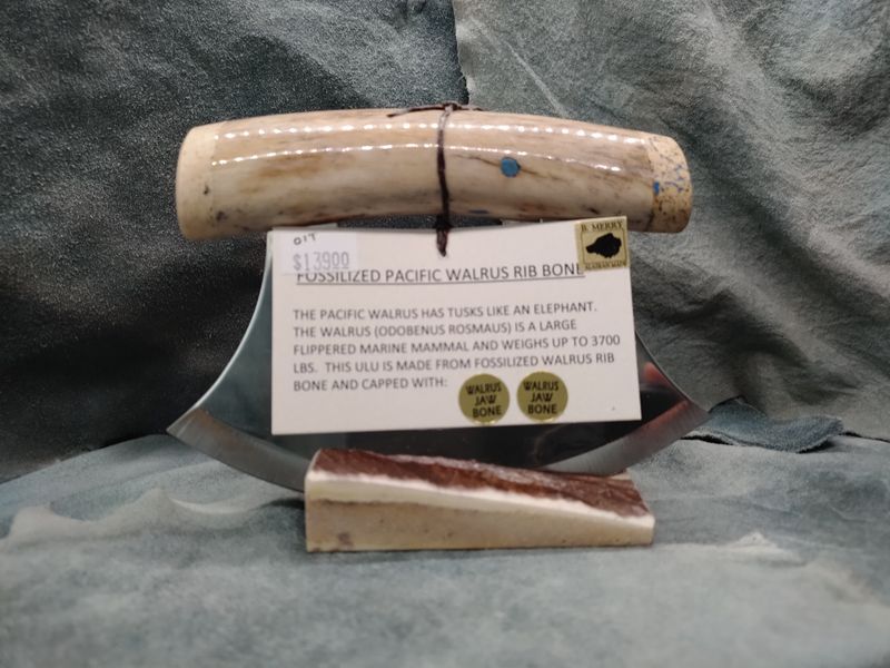 Fossilized Pacific Walrus Rib Bone, Mammoth Bone, and Moose Antler Ulu