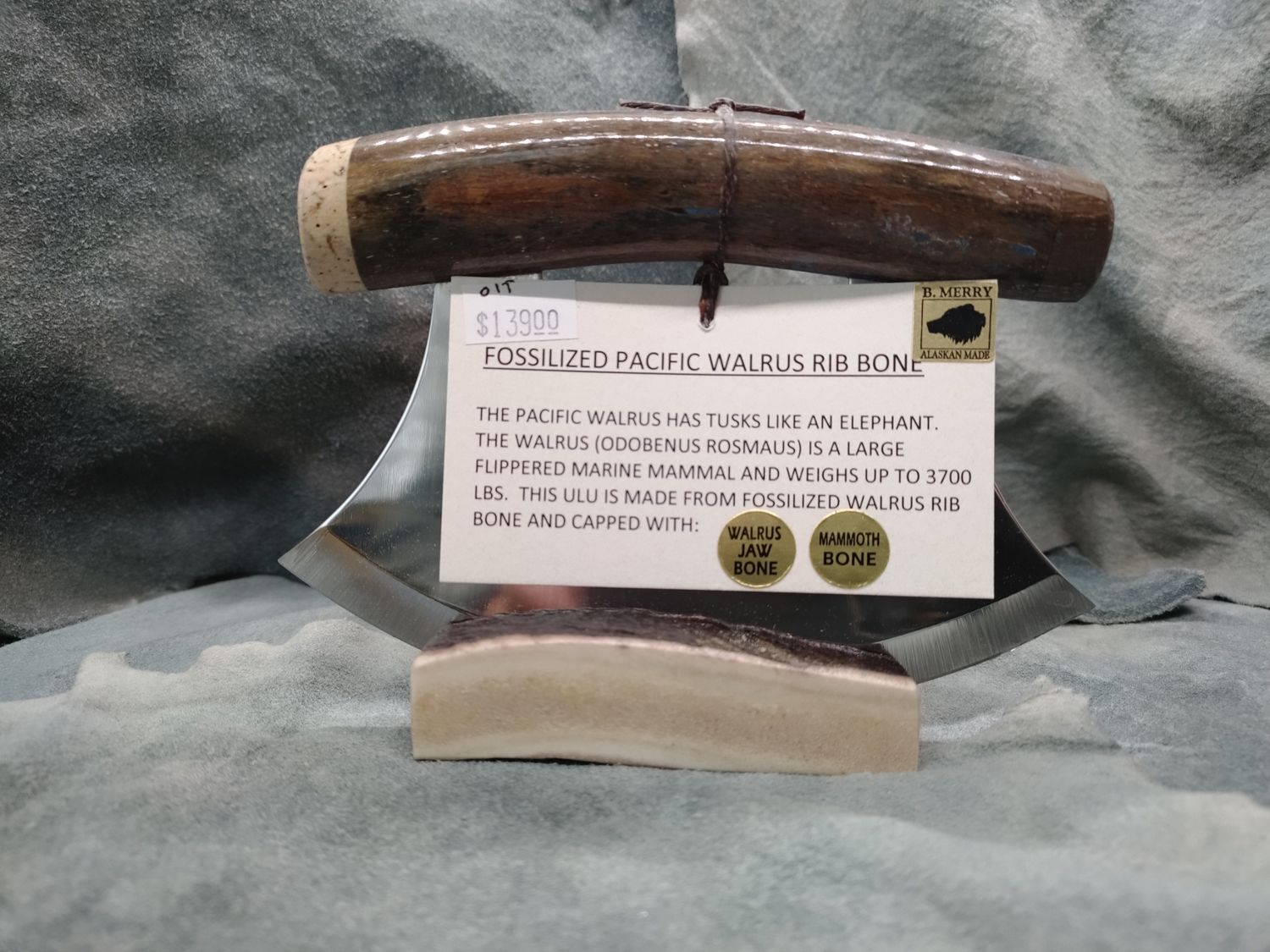 Fossilized Pacific Walrus Rib Bone, Mammoth Bone, and Moose Antler Ulu