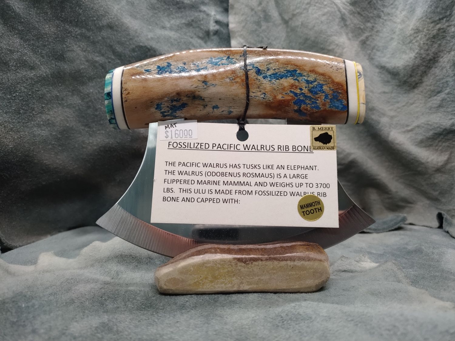 Fossilized Pacific Walrus Rib Bone, Mammoth Tooth, and Moose Antler Ulu