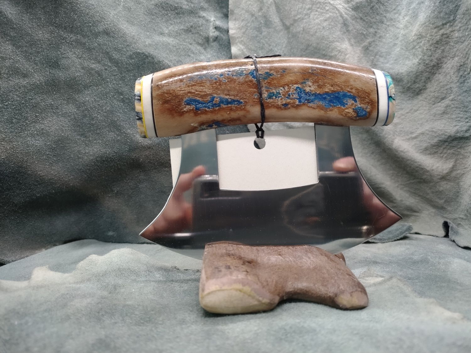 Fossilized Pacific Walrus Rib Bone, Mammoth Tooth, and Moose Antler Ulu