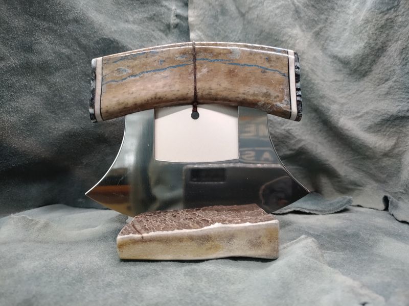 Fossilized Pacific Walrus Rib Bone, Mammoth Tooth, and Moose Antler Ulu