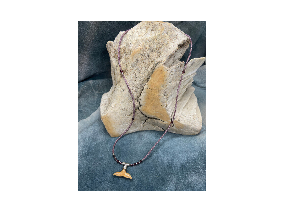 Whale Tail &amp; Garnet Beaded Necklace