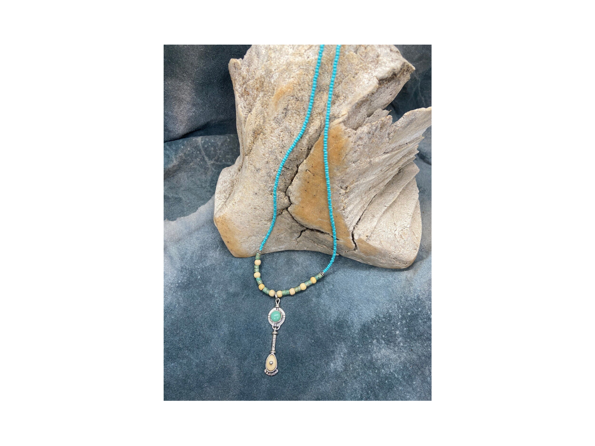 Mammoth Tusk &amp; Turquoise Beaded Necklace