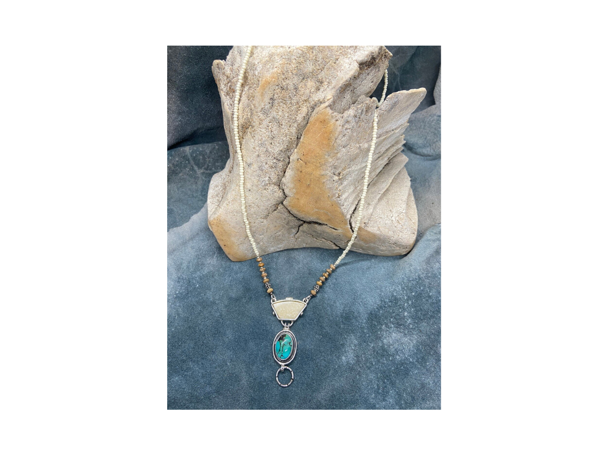 Fossilized Walrus Ivory &amp; Turquoise Necklace