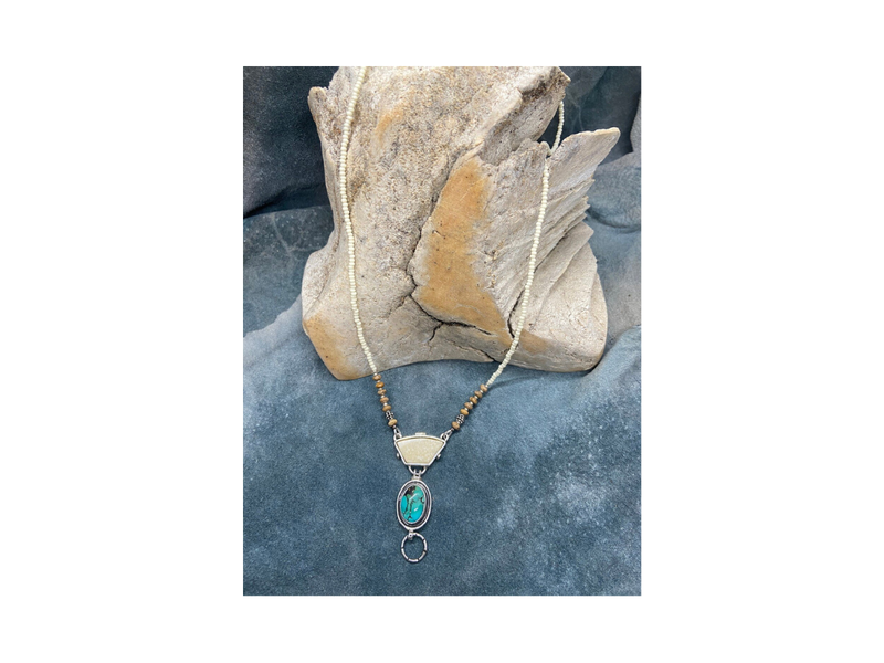 Fossilized Walrus Ivory & Turquoise Necklace