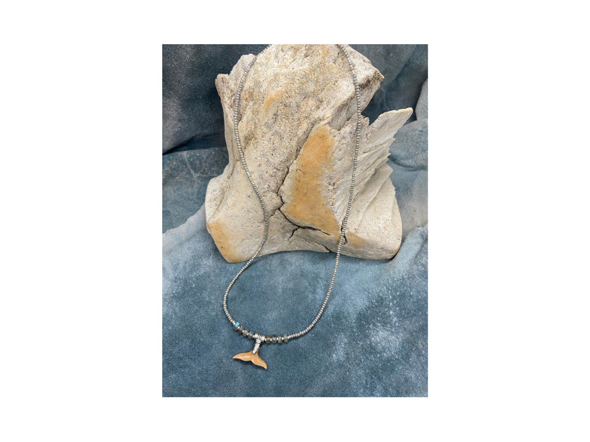 Mammoth Tusk Whale Tail Beaded Necklace