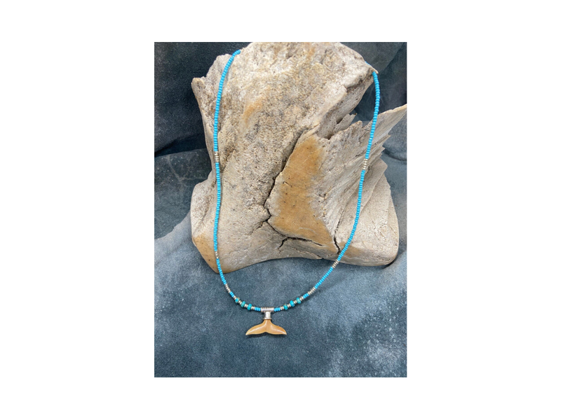 Mammoth Tusk Whale Tail & Turquoise Beaded Necklace