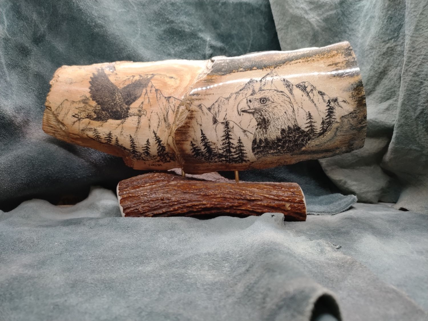 Eagle Scrimshaw on Fossil Mammoth Ivory 