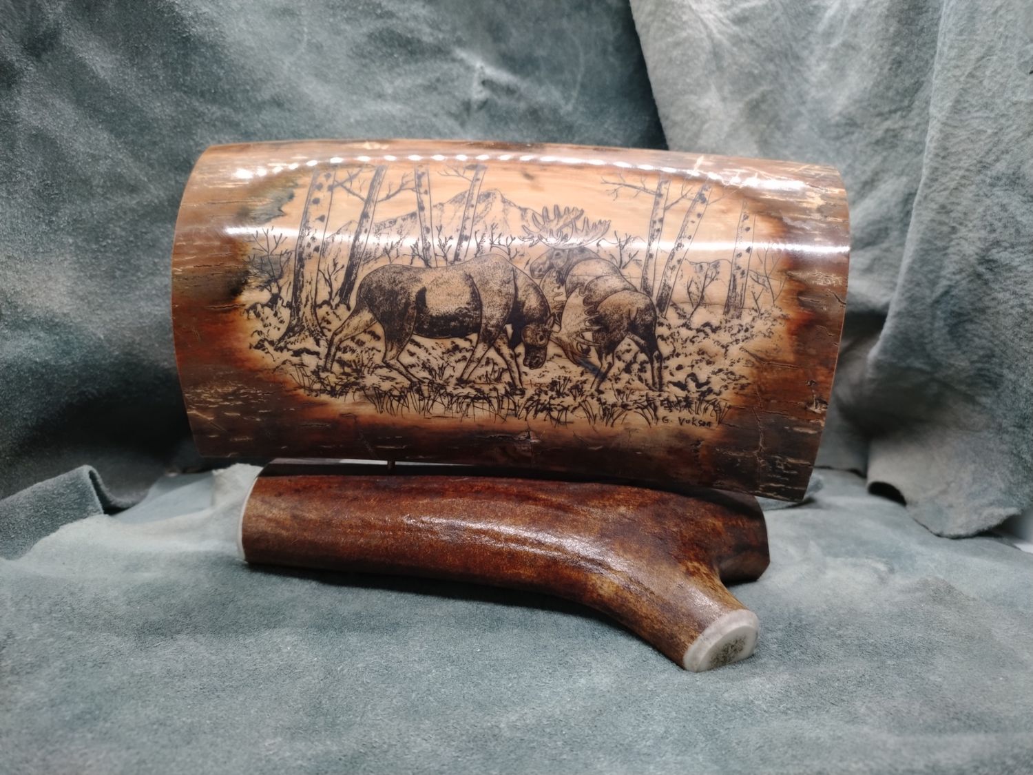 Moose Scrimshaw on  Fossil Mammoth Ivory 