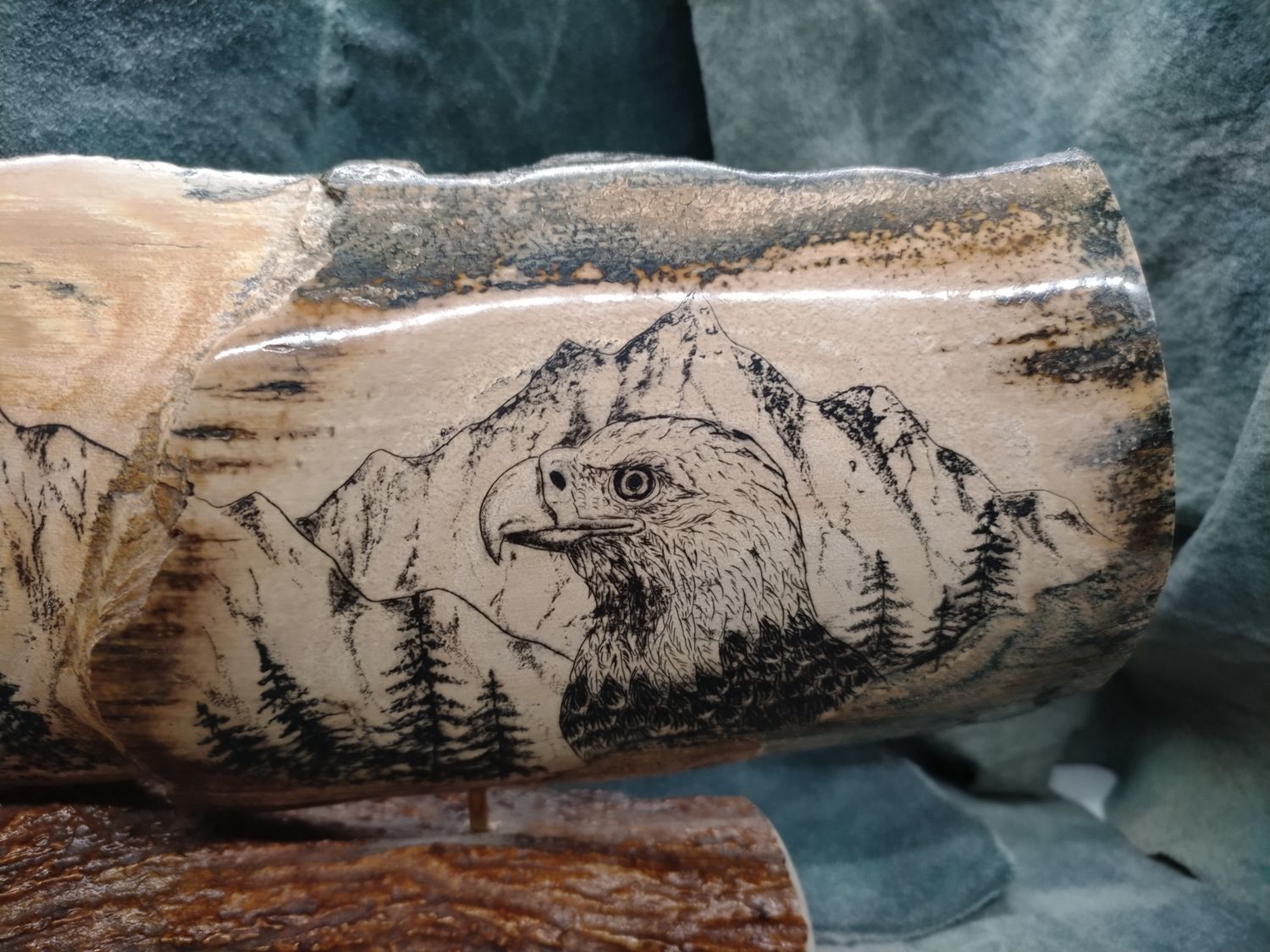 Eagle Scrimshaw on Fossil Mammoth Ivory 