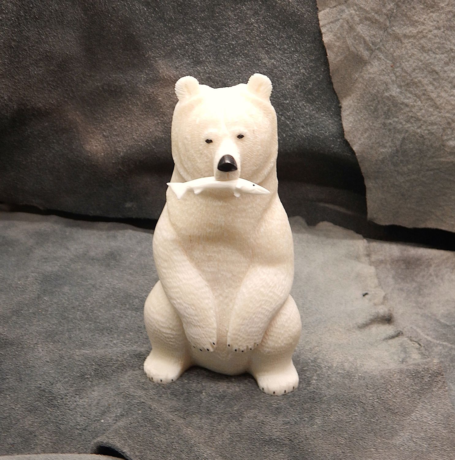 Textured Sitting Polar Bear With Fish