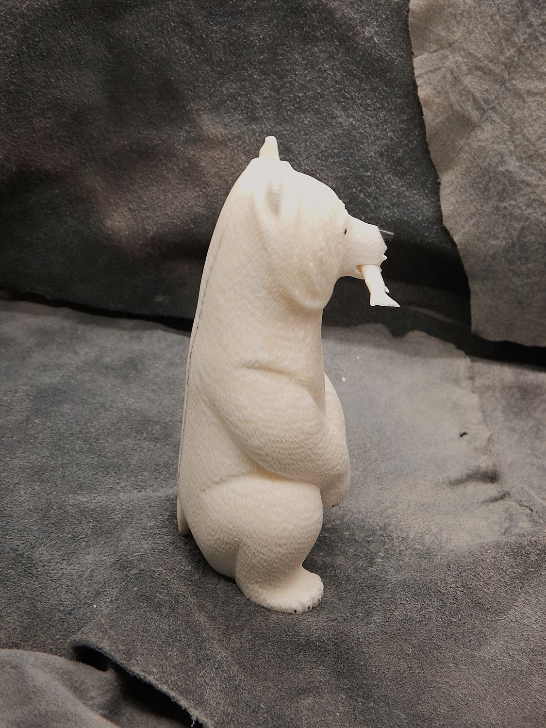 Textured Sitting Polar Bear With Fish