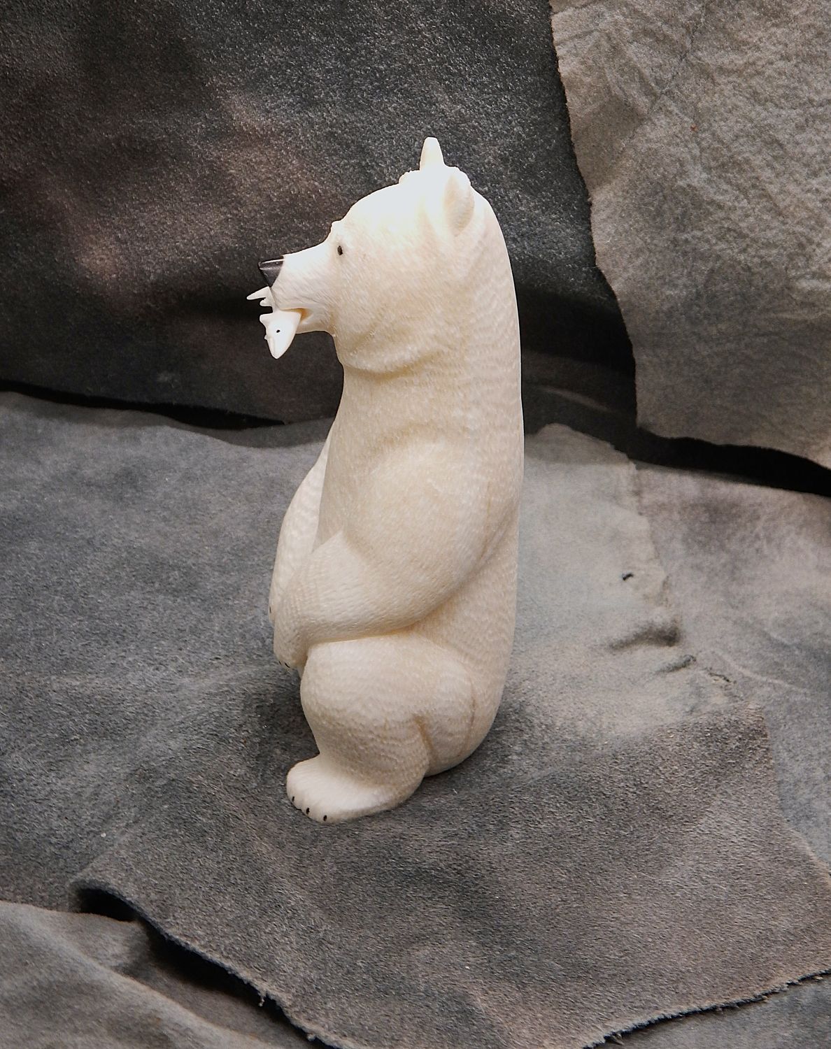 Textured Sitting Polar Bear With Fish