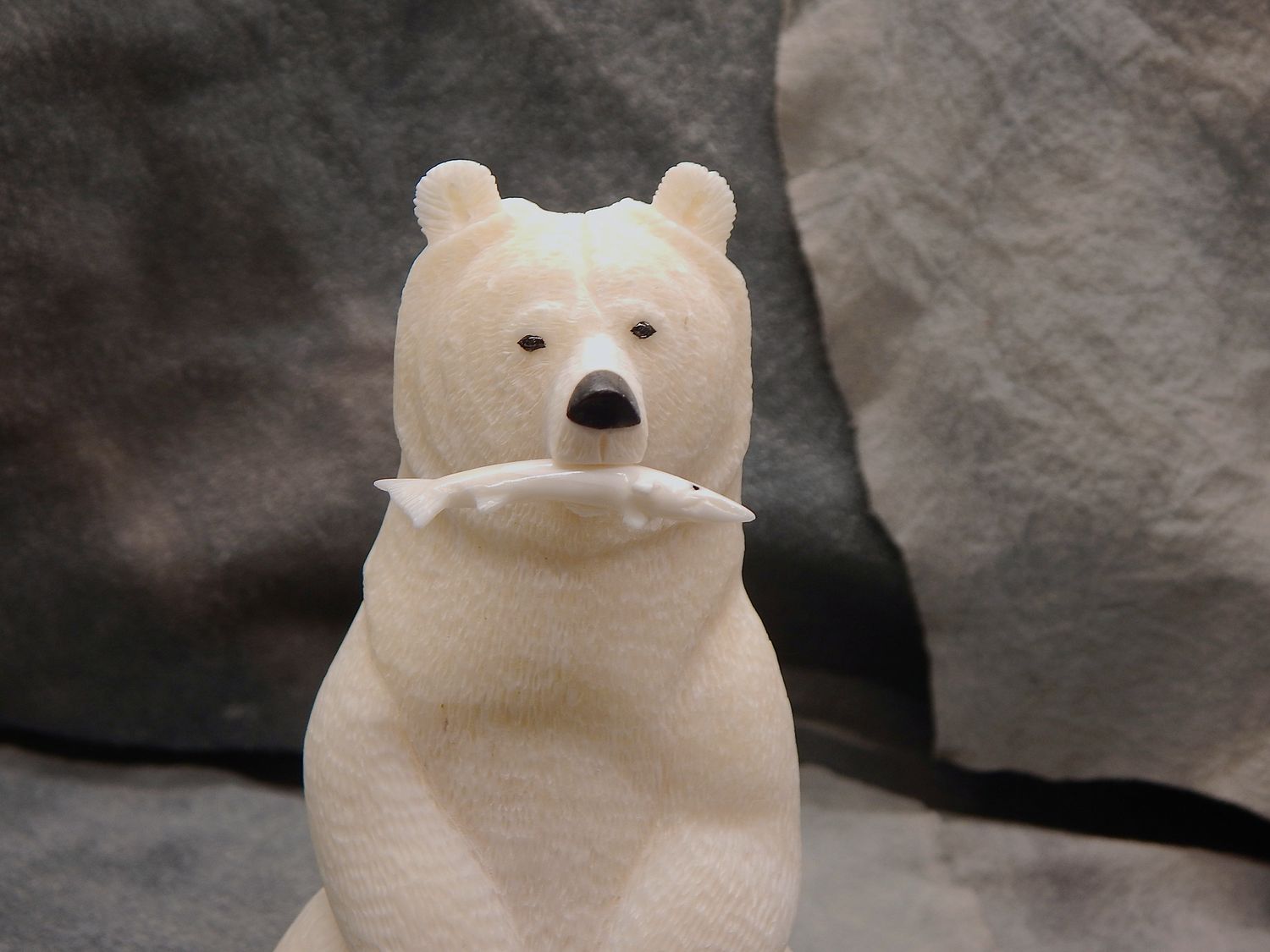 Textured Sitting Polar Bear With Fish
