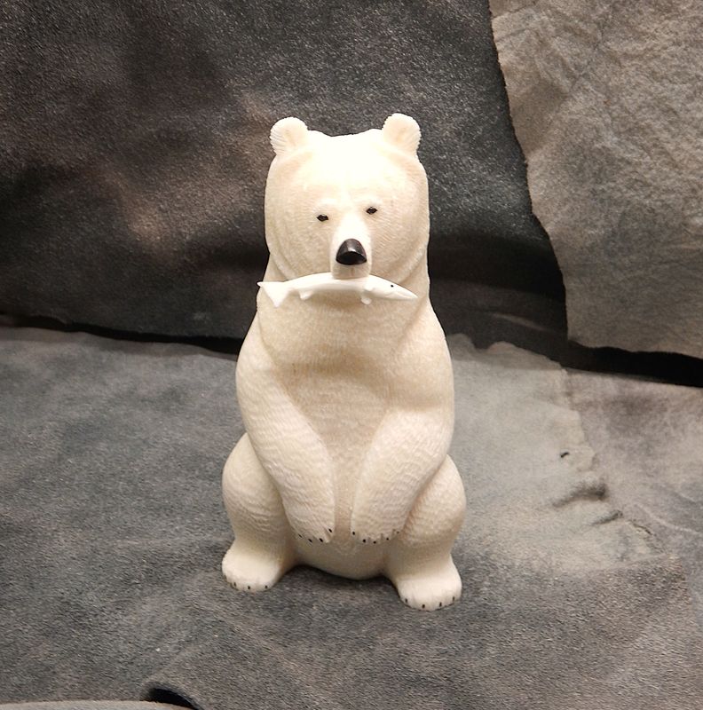 Textured Sitting Grizzly Bear With Fish