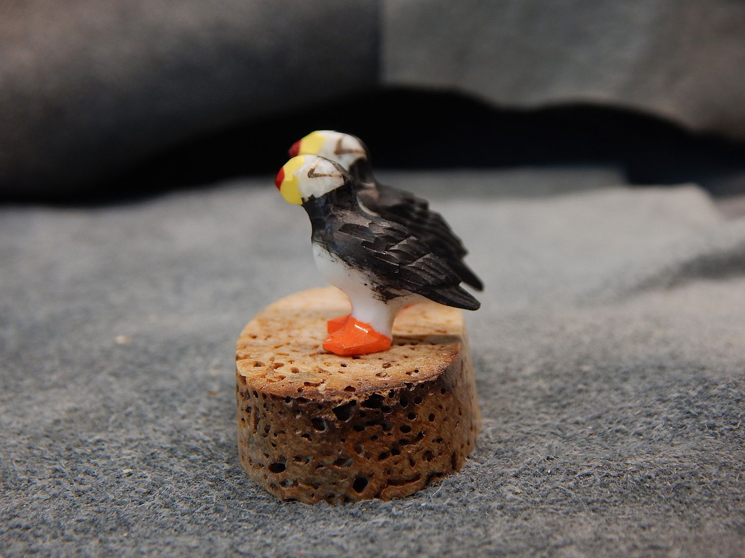 Puffin Pair on Fossil Walrus Jawbone