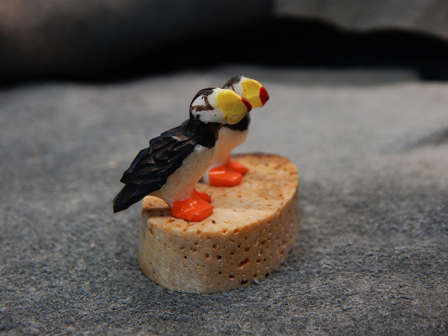 Puffin Pair on Fossil Walrus Jawbone