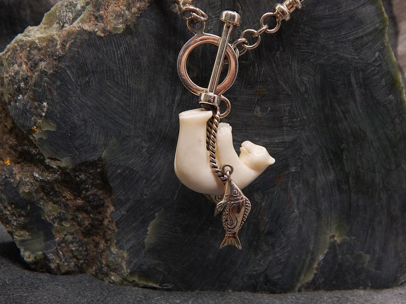 "Hanging Bear with Fish Charms" Necklace