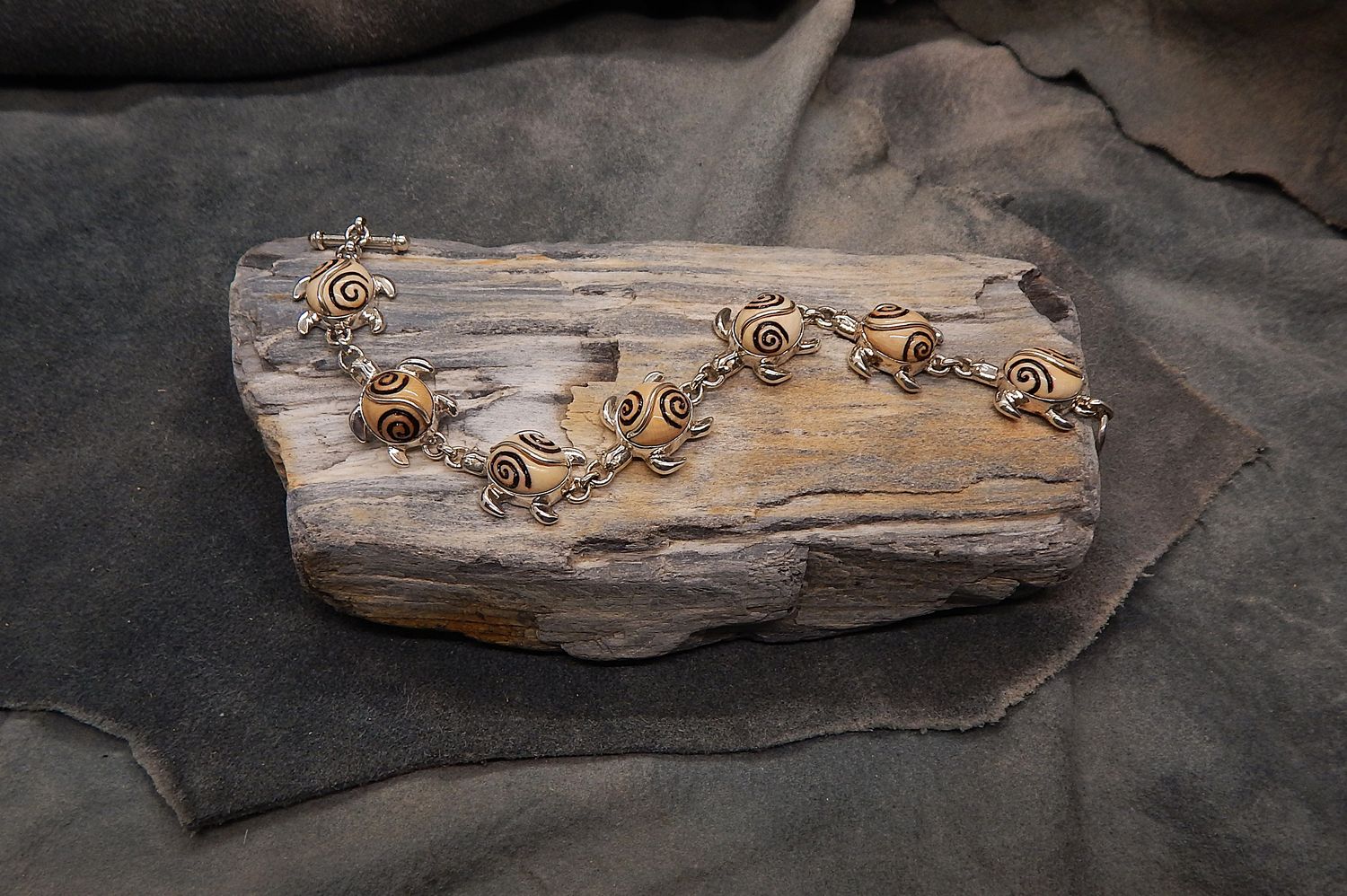 &quot;Tiny Turtles&quot; Silver / Fossilized Walrus Tusk with Scrimshaw